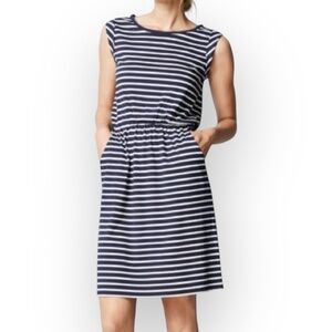Boden Navy White Striped Midi Dress Women’s Size 10 Excellent
